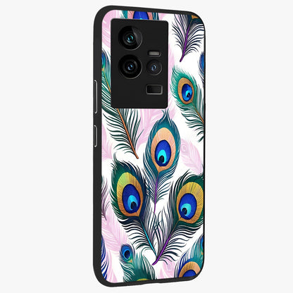 Royal Peacock Feathers Glass Case upright view showcasing elegant peacock feather artwork with decorative royal theme.
