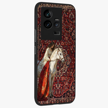 Royal Rider Tapestry Glass Case upright view showcasing detailed rider artwork with classic tapestry theme.