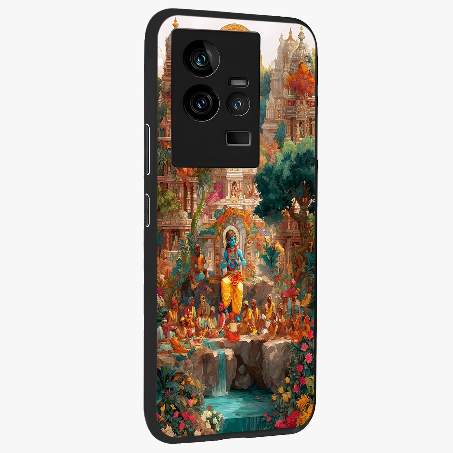 Sacred Sunlight Gods Glass Case upright view showcasing glowing divine artwork with sacred mythological theme.