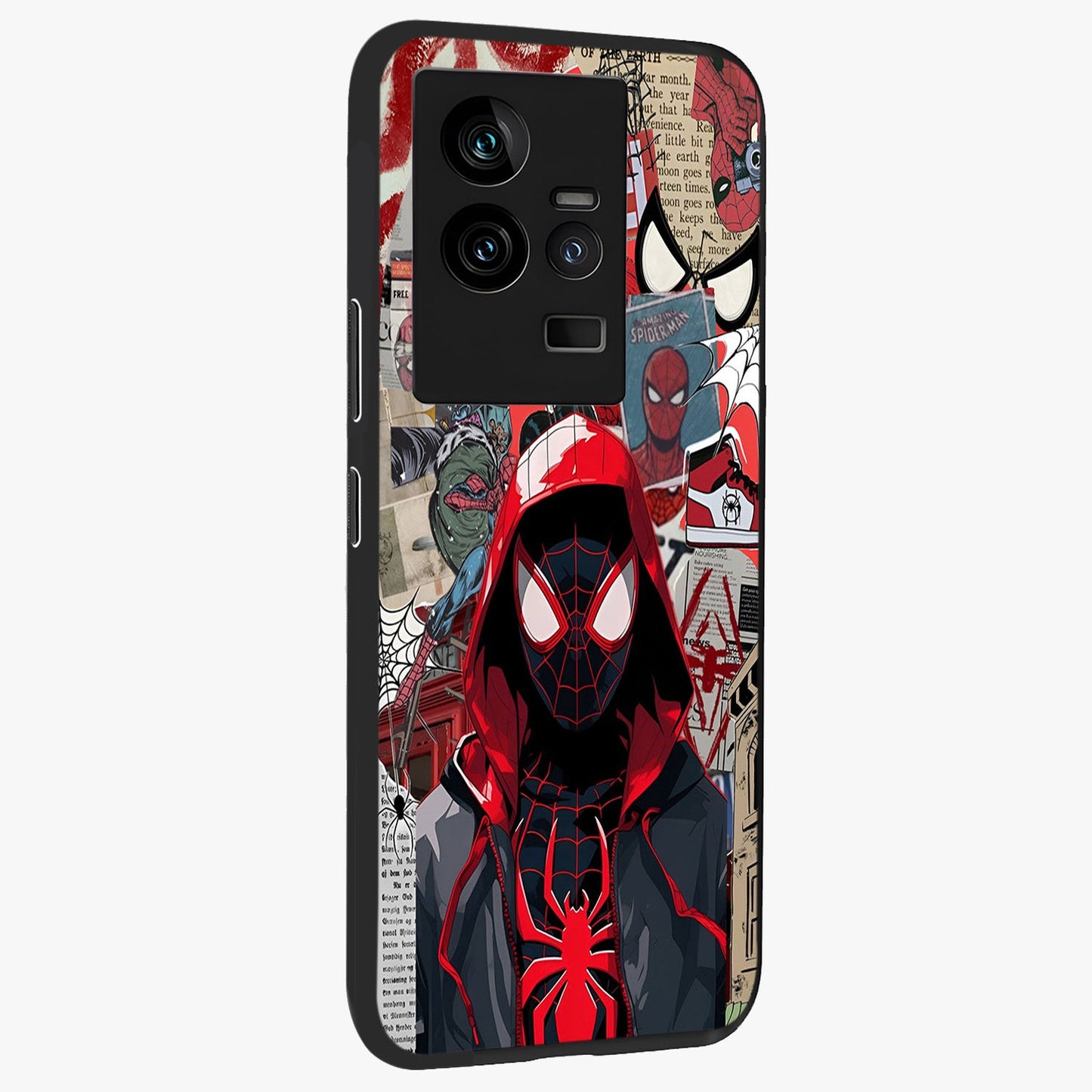 Spider Collage Street Glass Case upright view showcasing bold superhero artwork with urban street theme.
