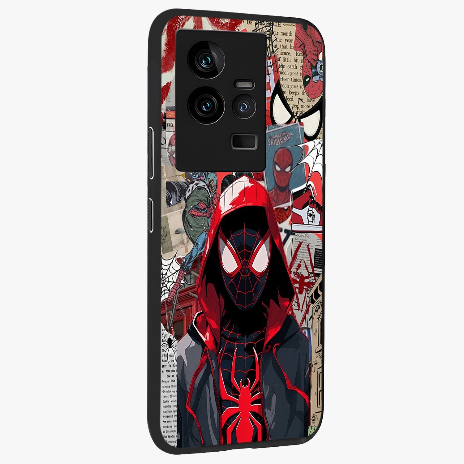 Spider Collage Street Glass Case upright view showcasing bold superhero artwork with urban street theme.