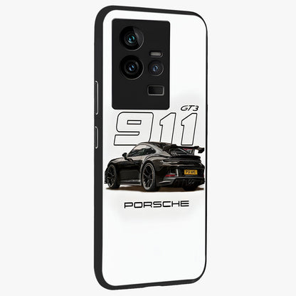 Turbo Legacy Icon Glass Case upright view showcasing bold racing inspired artwork with classic car theme.