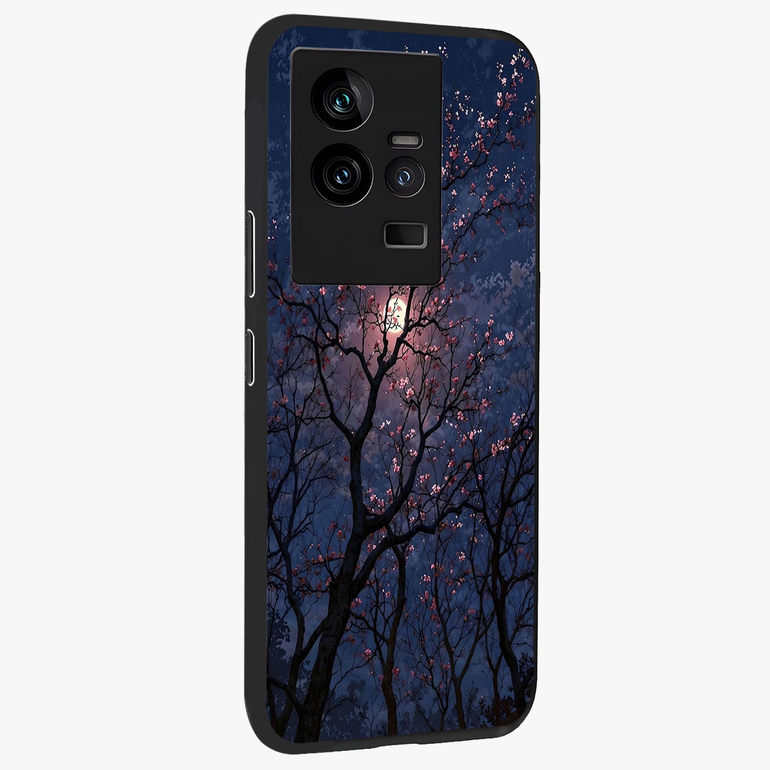 Twilight Sakura Serenade Glass Case upright view showcasing beautiful cherry blossom artwork with serene evening theme.