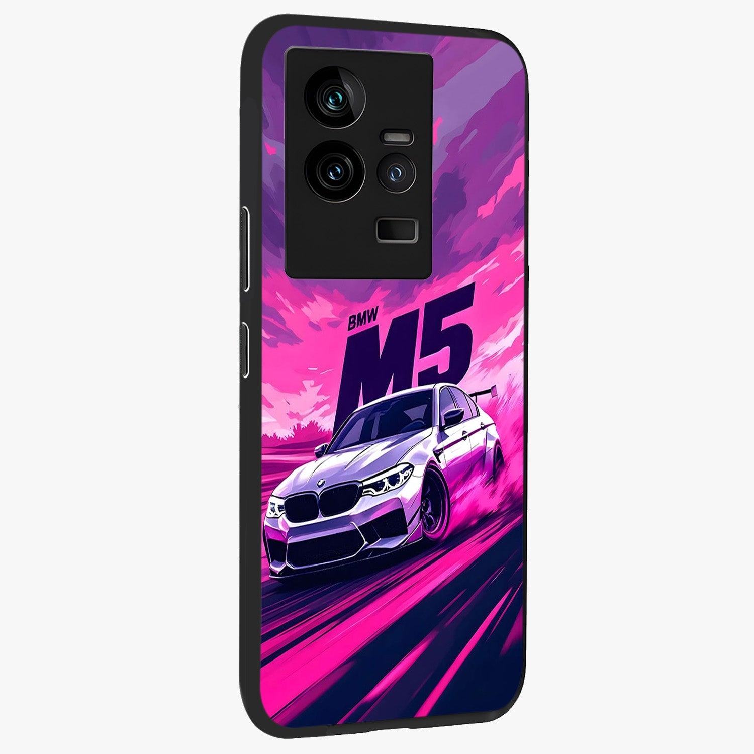 Velocity Drift Pulse Glass Case upright view showcasing powerful racing artwork with energetic motorsport theme.