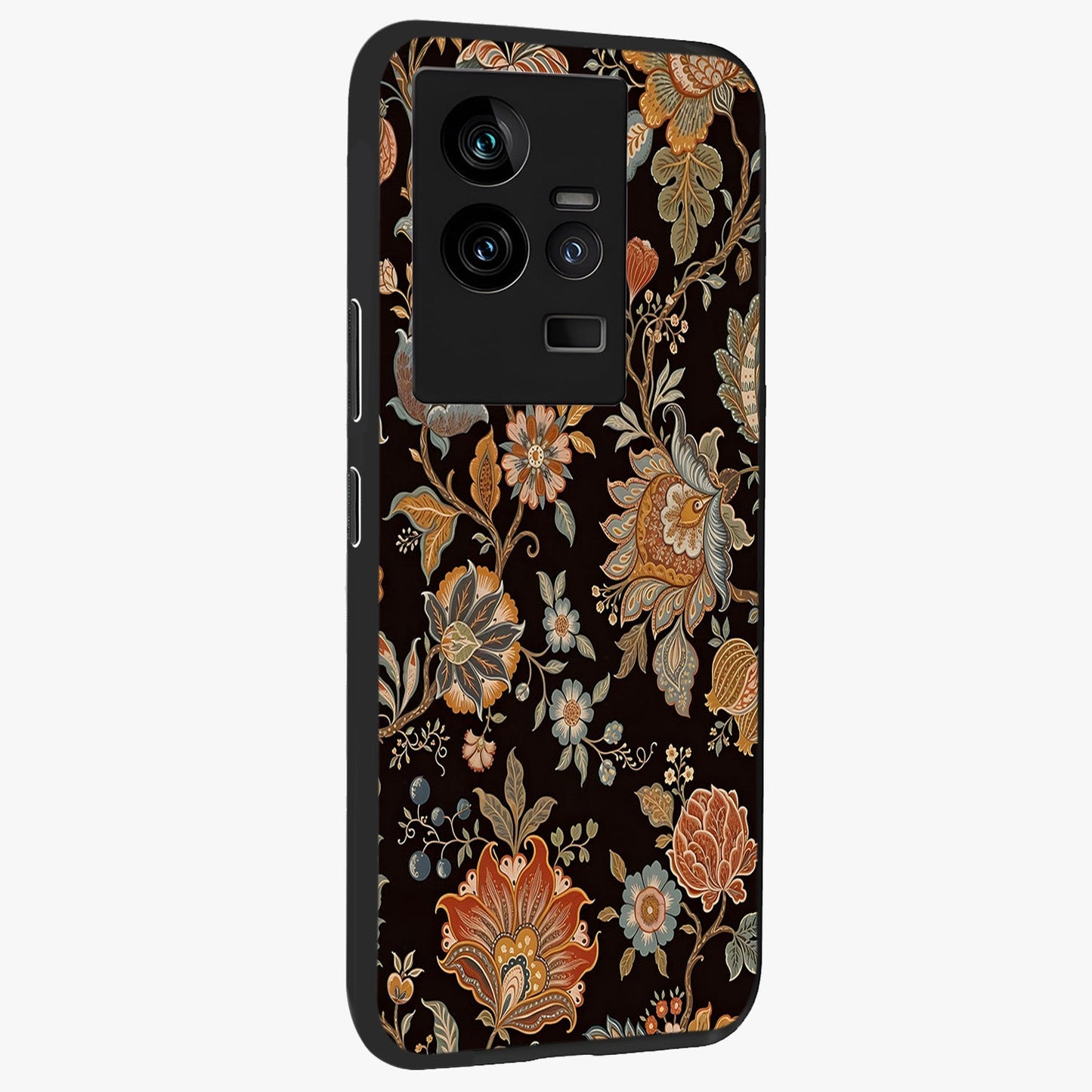 Vintage Floral Dream Glass Case upright view showcasing delicate floral artwork with timeless vintage theme.