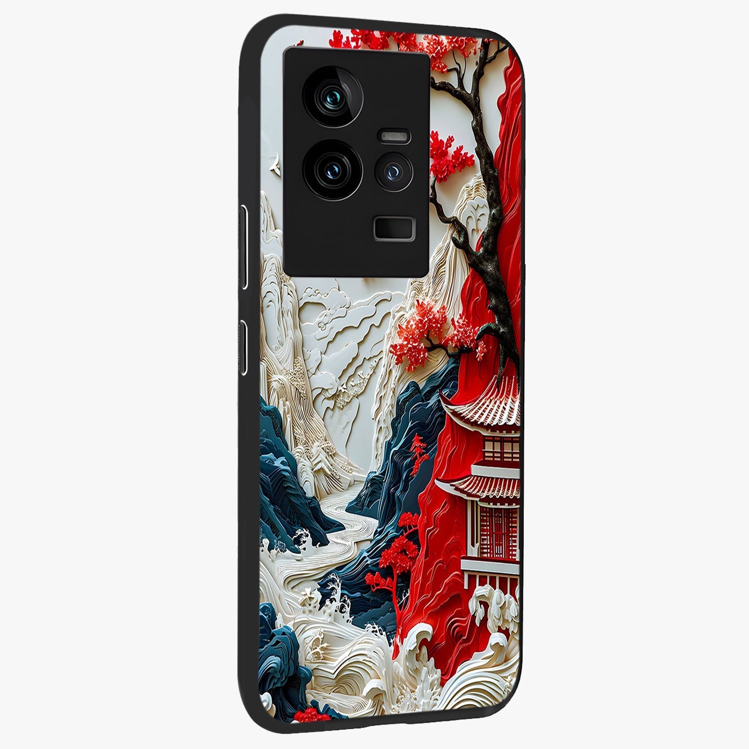Whispers Of Sakura Waves Glass Case upright view showcasing delicate cherry blossom artwork with elegant nature theme.