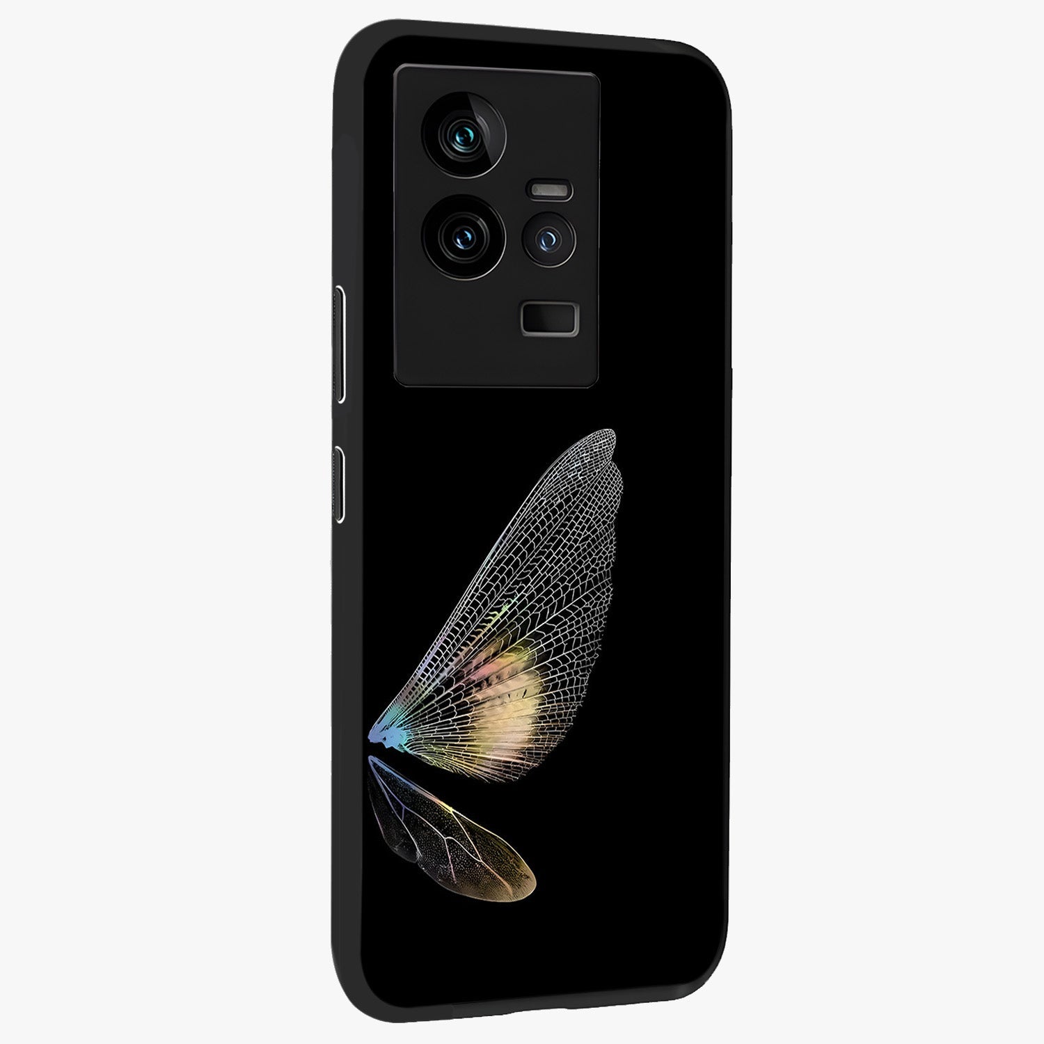 Whispers Of Wings Glass Case upright view showcasing elegant wing artwork with light airy theme.