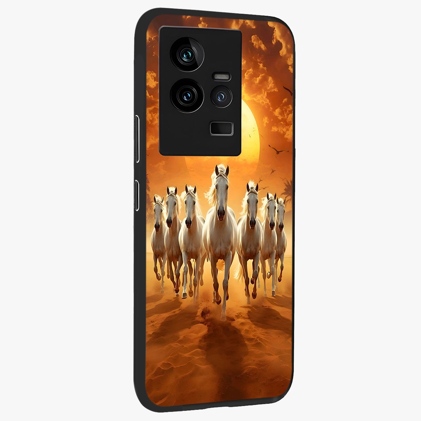 Wild Sunset Majesty Glass Case upright view showcasing dramatic sunset artwork with bold nature theme.