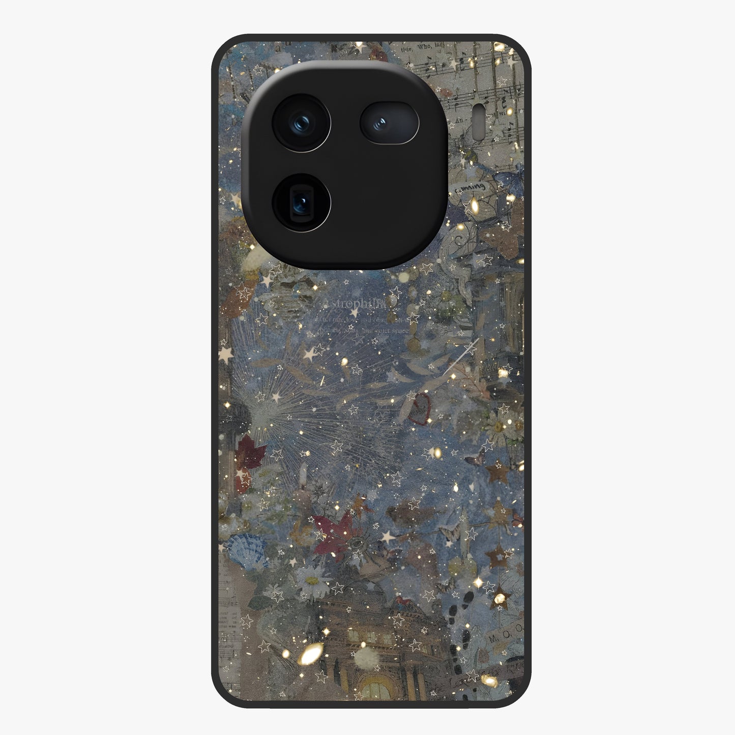 Aesthetic Astrolophia Glass Case showing flat back view with dreamy aesthetic design and glossy glass finish.