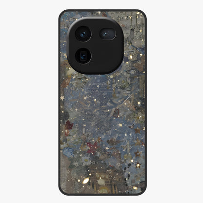 Aesthetic Astrolophia Glass Case showing flat back view with dreamy aesthetic design and glossy glass finish.