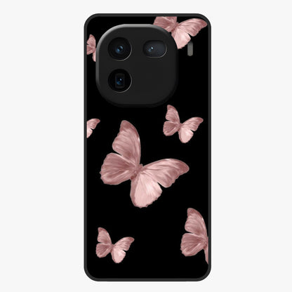 Butterfly Pattern Glass Case showing flat back view with elegant butterfly pattern artwork and glossy glass finish.