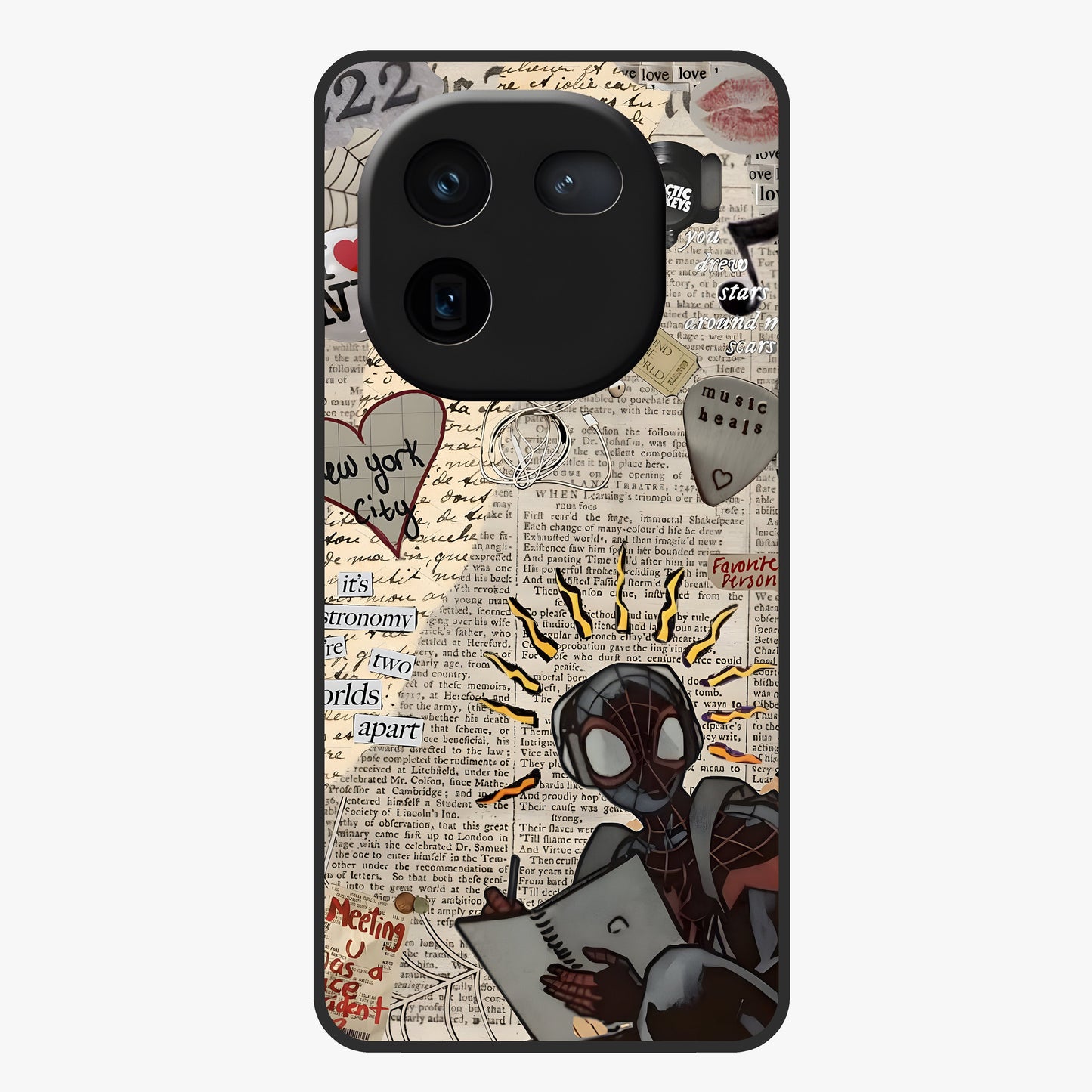 City Dream Sketch Glass Case showing flat back view with artistic city skyline sketch artwork and glossy glass finish.