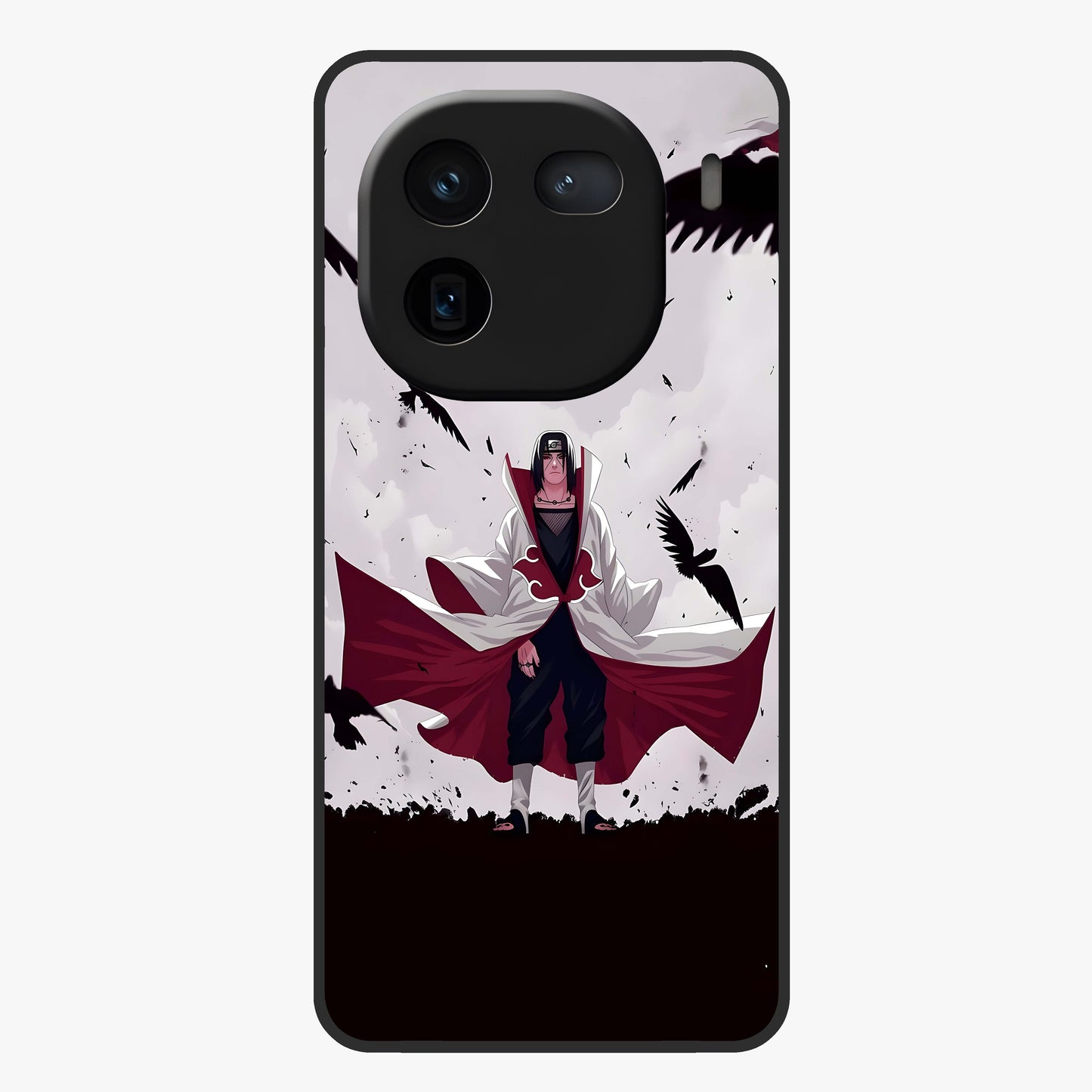 Crimson Crow Ascension Glass Case showing flat back view with mystical crow artwork and glossy glass finish.