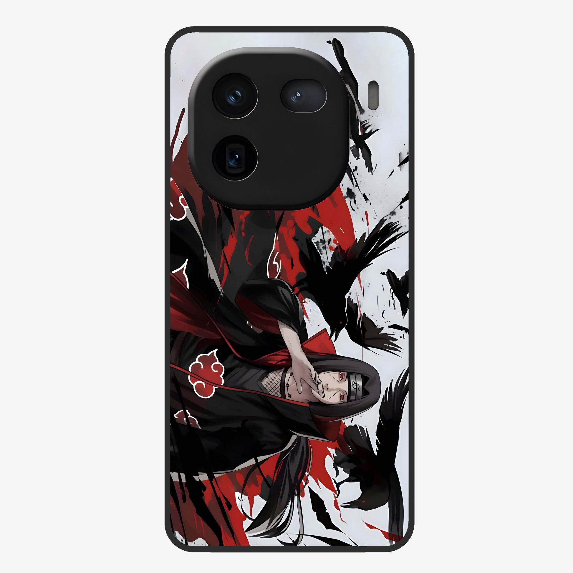 Crimson Crow Illusion Glass Case showing flat back view with artistic crow illusion artwork and glossy glass finish.