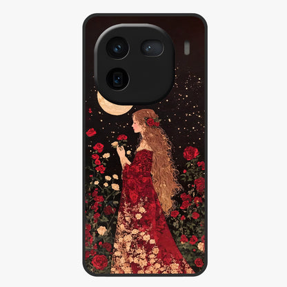 Crimson Dreams Glass Case showing flat back view with dreamy crimson artwork and glossy glass finish.
