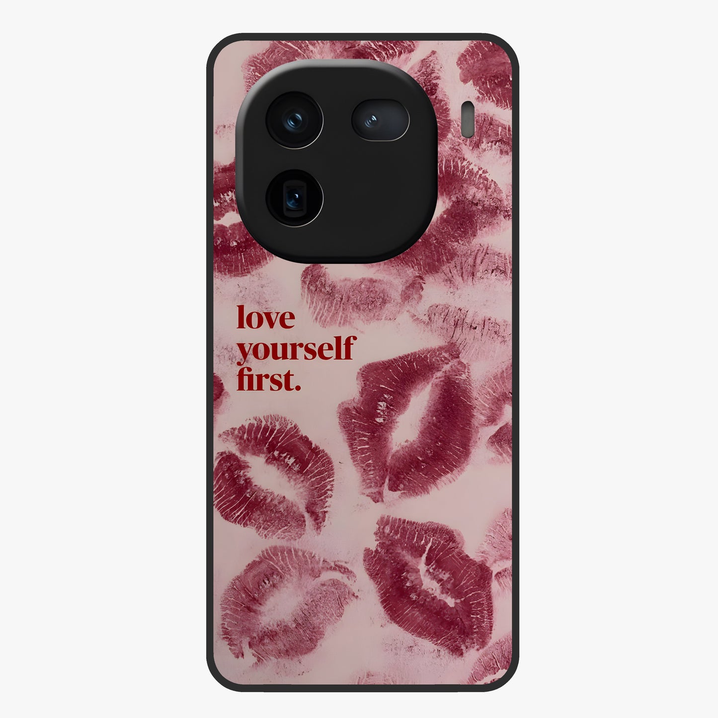 Crimson Kiss Love Glass Case showing flat back view with romantic crimson themed artwork and glossy glass finish.