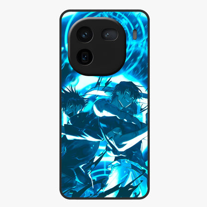 Cursed Energy Clash Glass Case showing flat back view with intense cursed energy artwork and glossy glass finish.