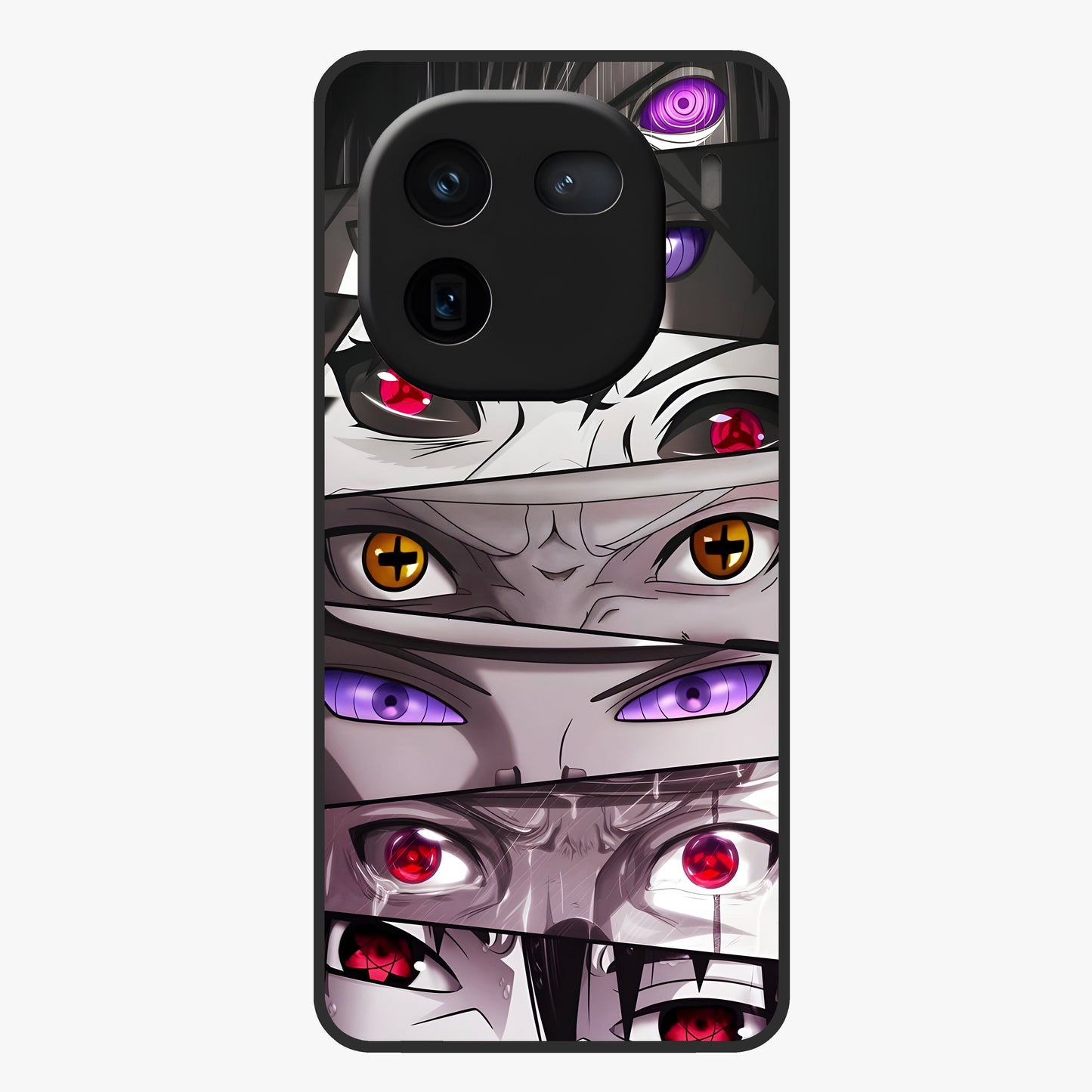 Eyes of Destiny Glass Case showing flat back view with striking eye themed artwork and glossy glass finish.