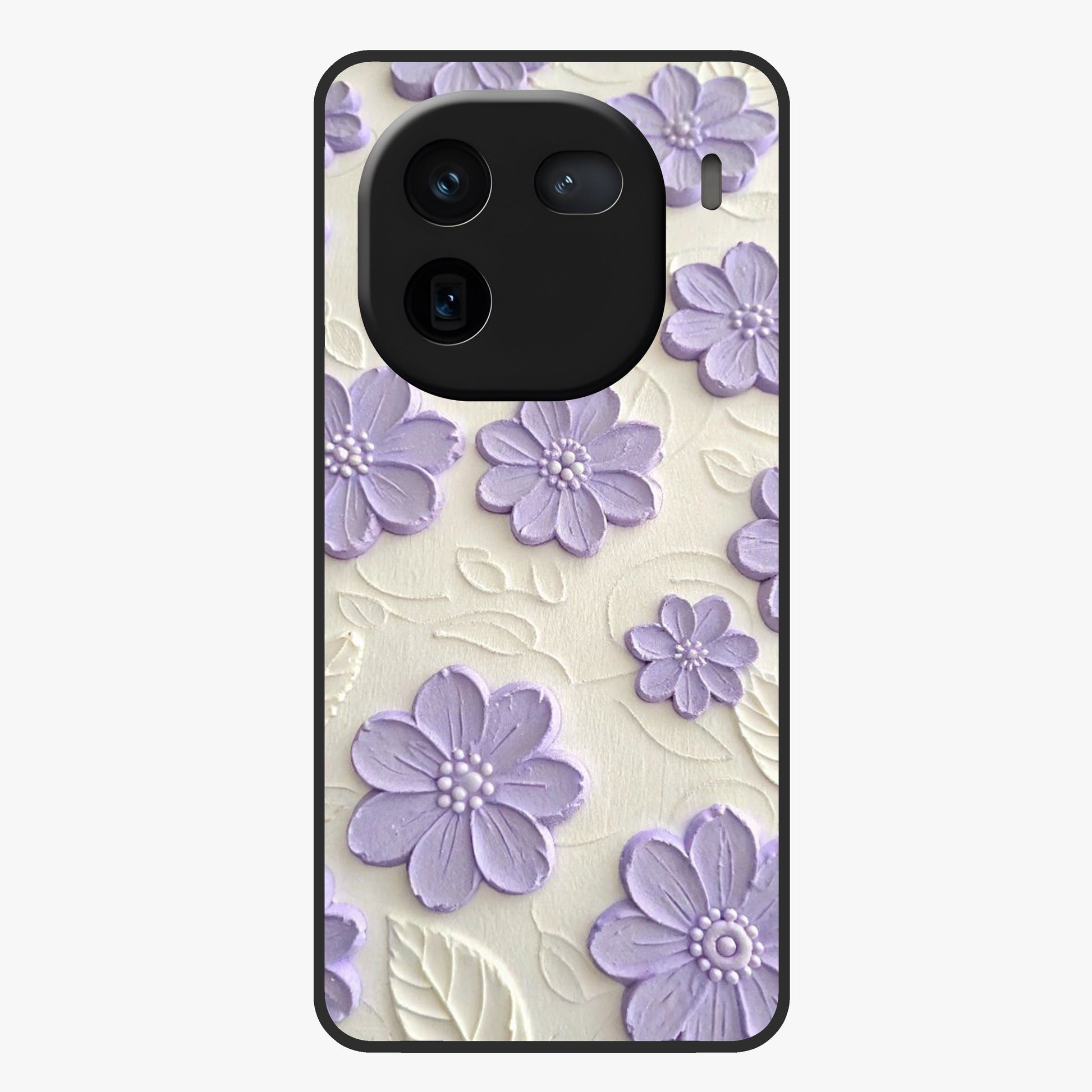 Floral Wall Art With Purple Flowers Glass Case showing flat back view with purple flower artwork and glossy glass finish.