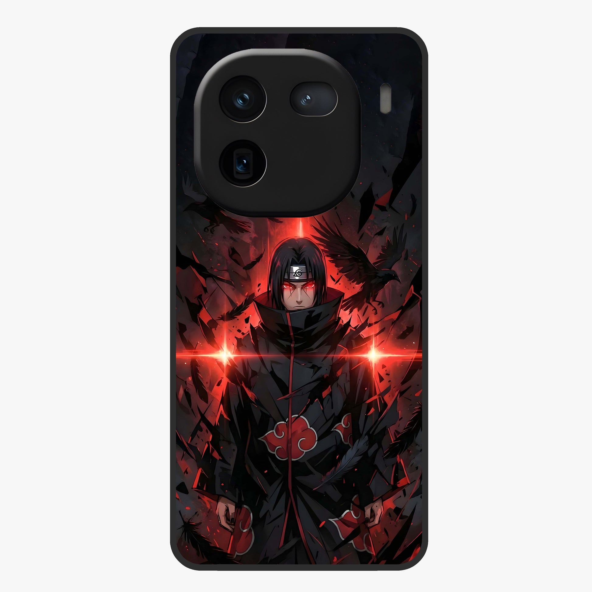 Focused Blade Discipline Glass Case showing flat back view with warrior sword themed artwork and glossy glass finish.