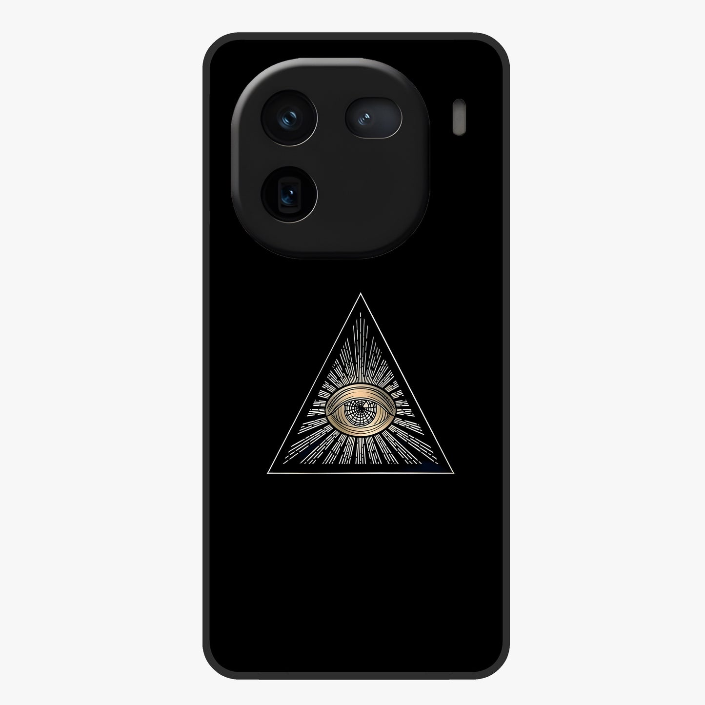 Illuminati Evil Glass Case showing flat back view with mysterious illuminati symbol artwork and glossy glass finish.