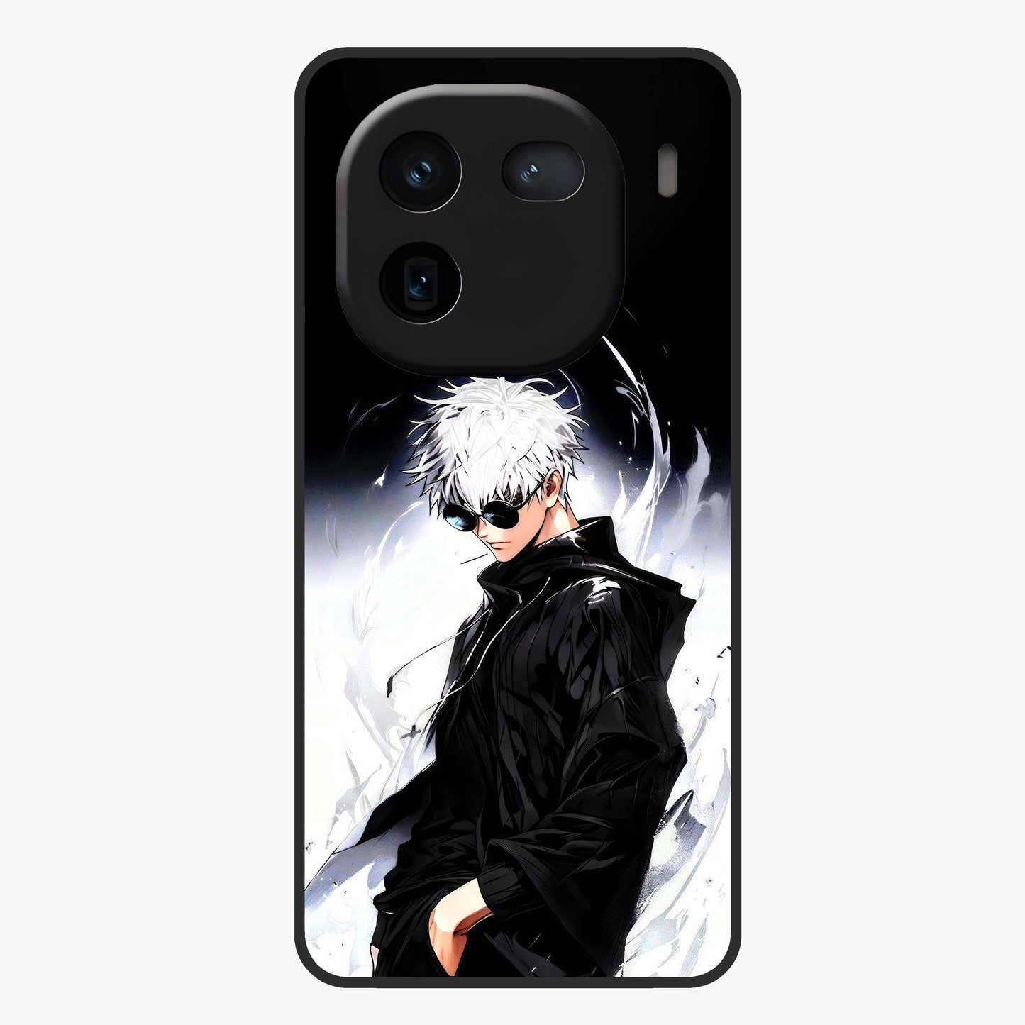 Limitless Shadow King Glass Case showing flat back view with powerful shadow warrior artwork and glossy glass finish.