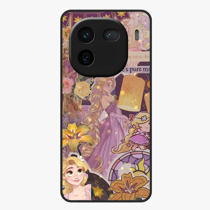 Magical Tangled Dream Glass Case showing flat back view with dreamy tangled artwork and glossy glass finish.