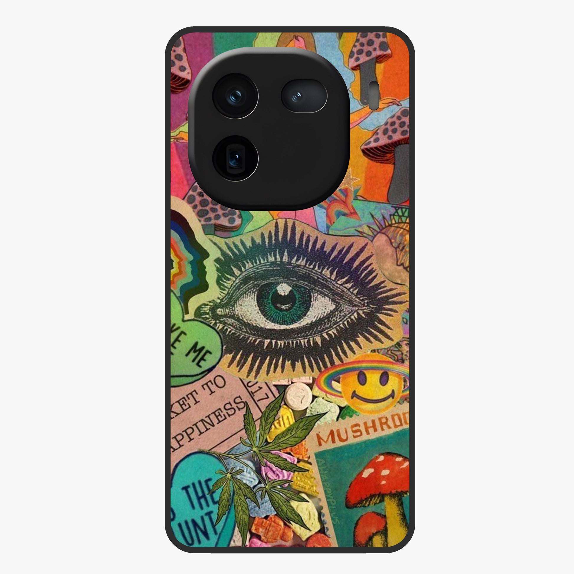 Mystic Eye Wonderland Glass Case showing flat back view with mystical eye themed artwork and glossy glass finish.