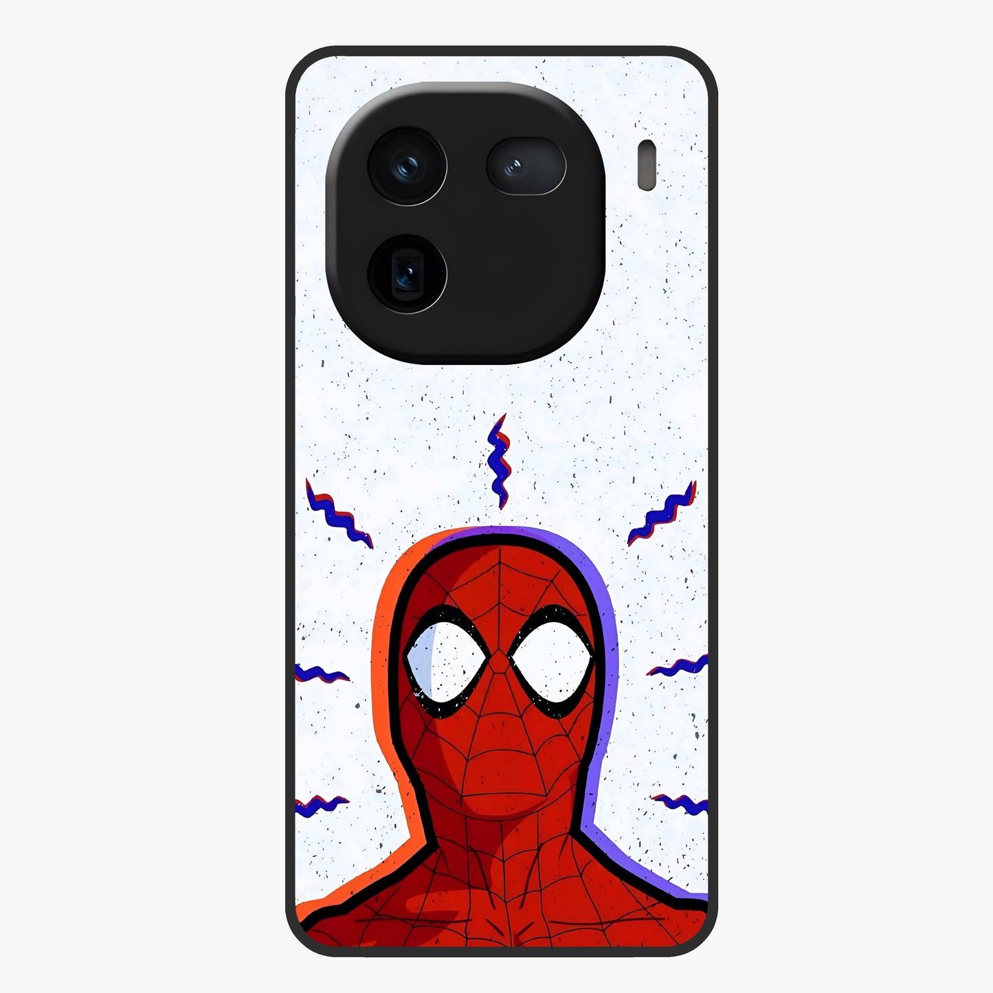 Omg Spiderman Glass Case showing flat back view with bold superhero inspired artwork and glossy glass finish.