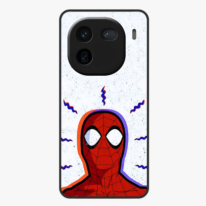 Omg Spiderman Glass Case showing flat back view with bold superhero inspired artwork and glossy glass finish.
