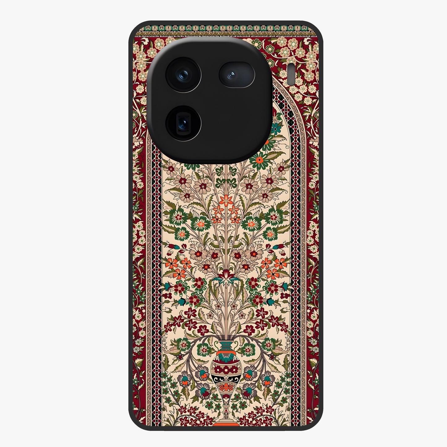 Persian Inspired Glass Case showing flat back view with ornate Persian style pattern artwork and glossy glass finish.