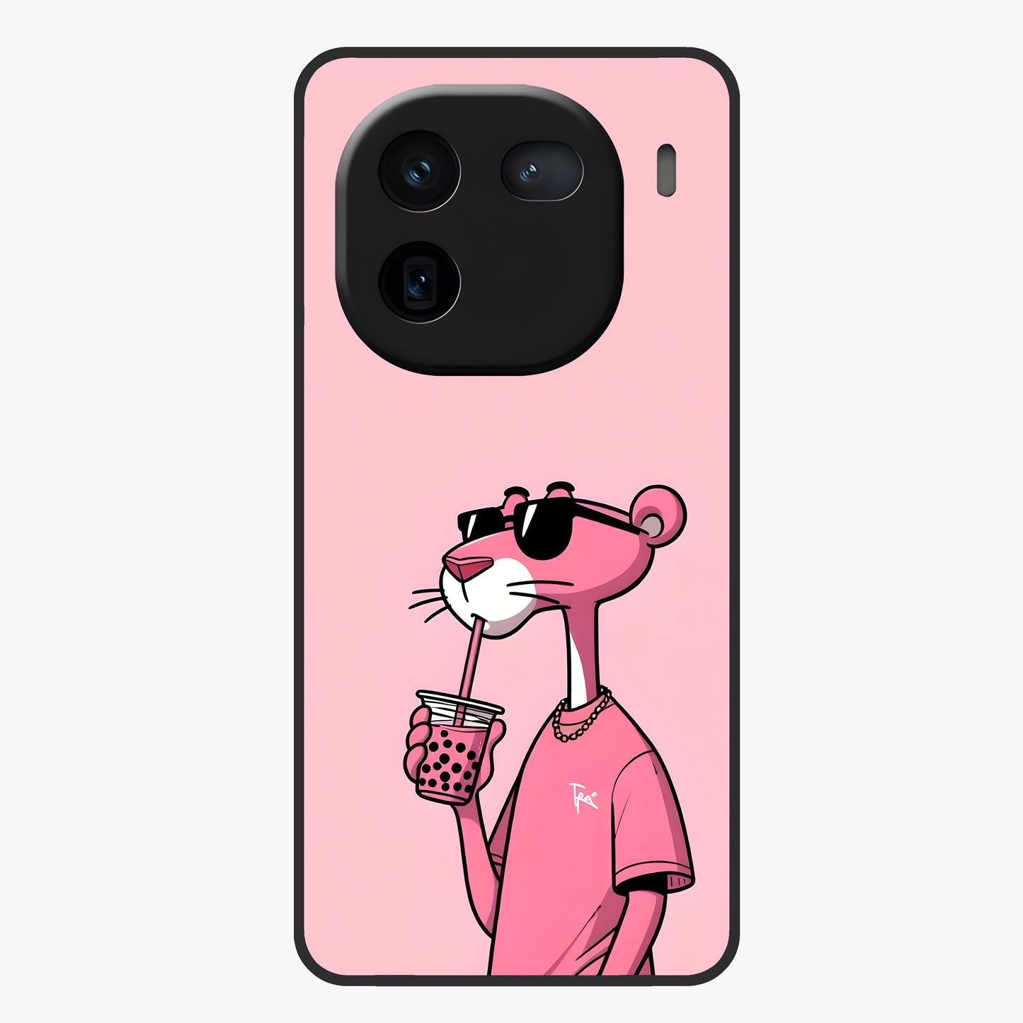 Pink Panther Glass Case showing flat back view with iconic pink panther artwork and glossy glass finish.