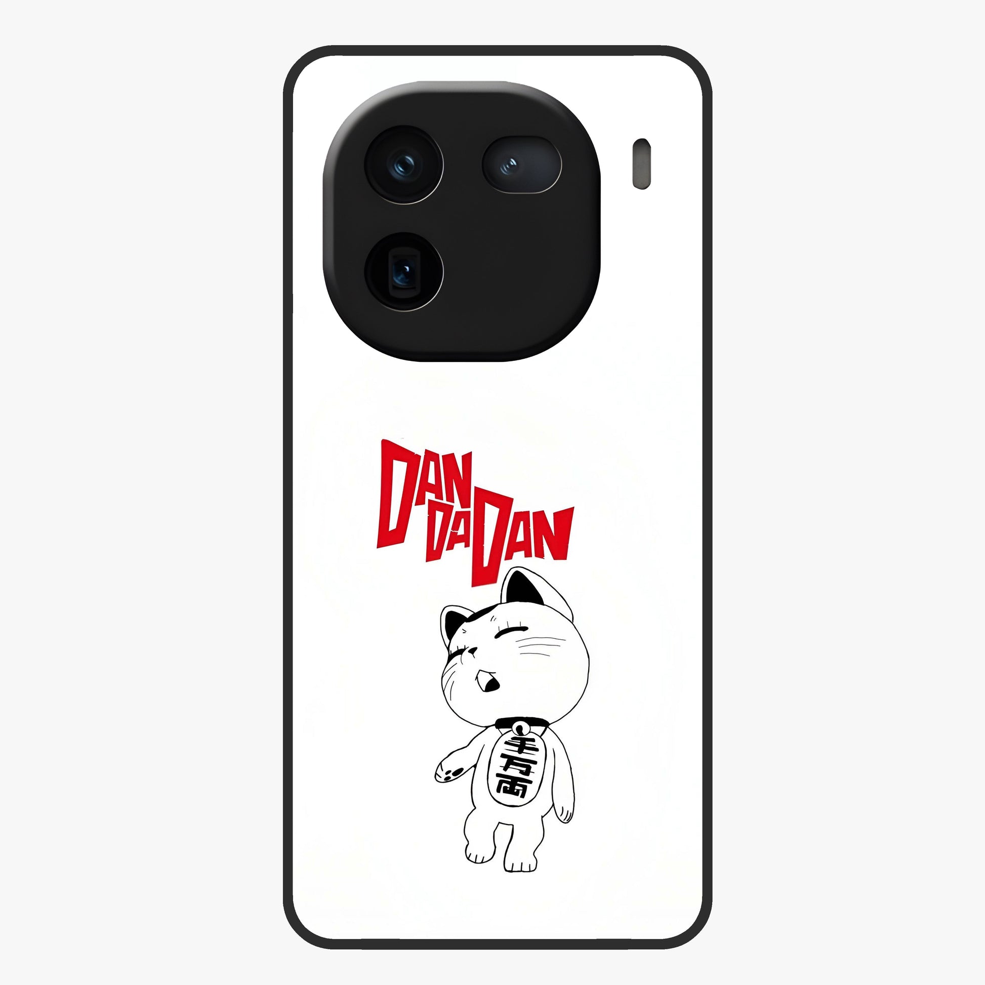 Playful Spirit Charm Glass Case showing flat back view with cheerful charm themed artwork and glossy glass finish.