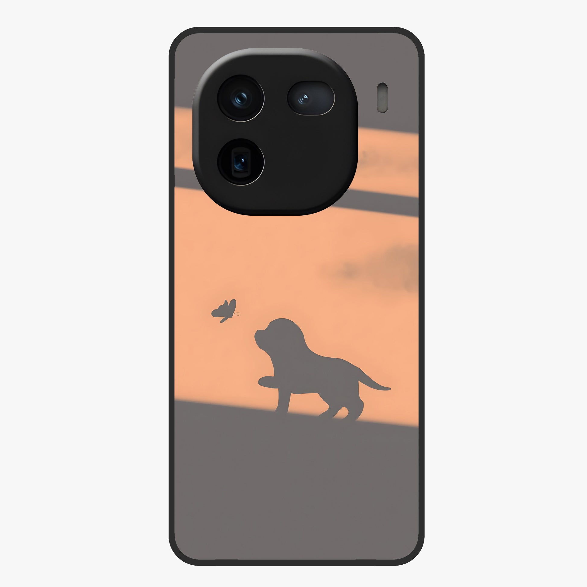 Puppy Shadow Art Glass Case showing flat back view with cute puppy shadow style artwork and glossy glass finish.