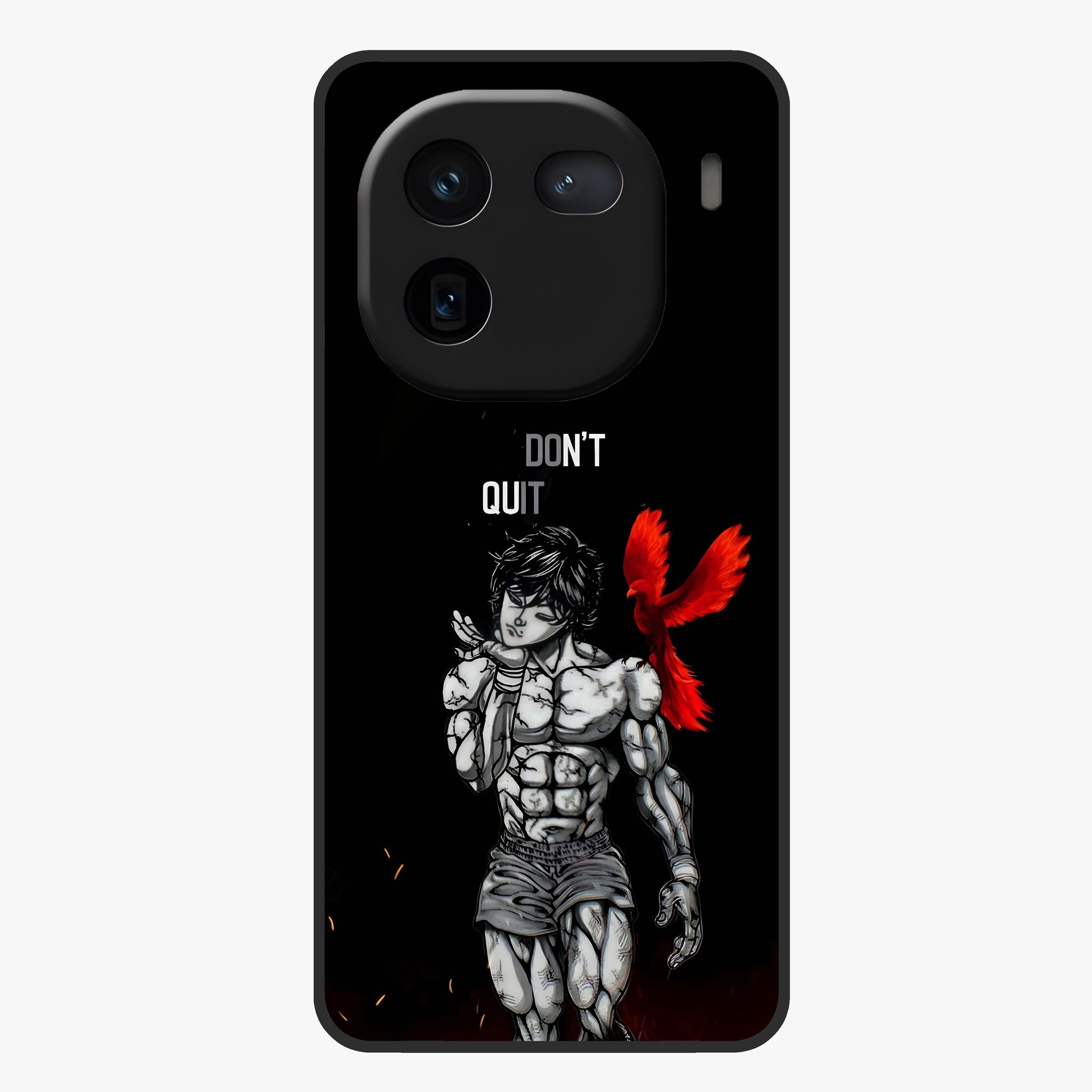 Rise Beyond Limits Glass Case showing flat back view with motivational typography artwork and glossy glass finish.