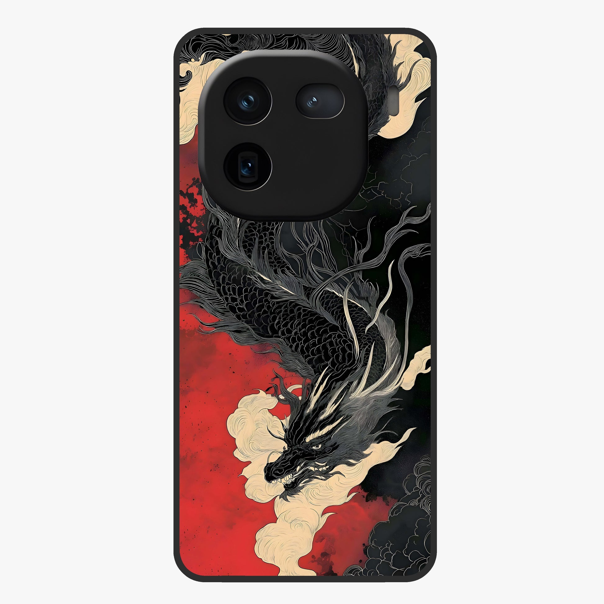 Shadow Dragon Fury Glass Case showing flat back view with fierce dragon artwork and glossy glass finish.