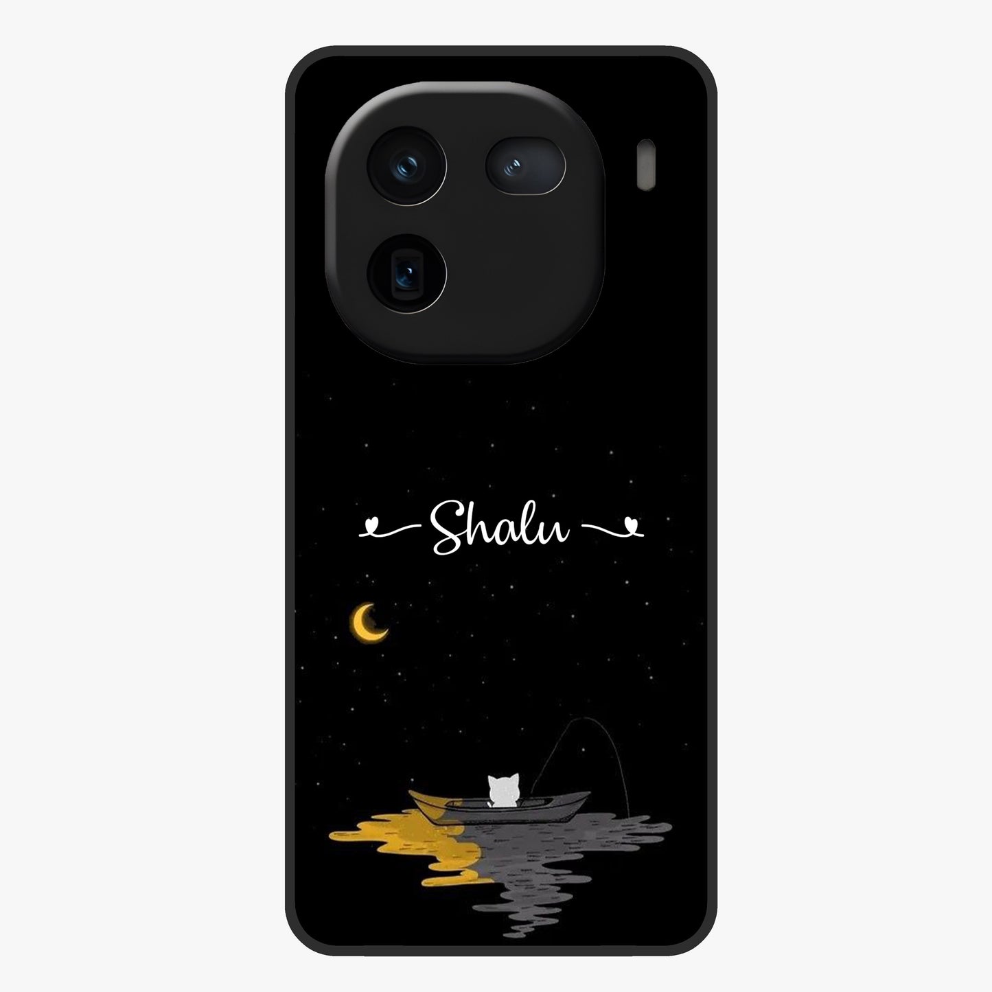 Silent Night Row Glass Case showing flat back view with calm night themed artwork and glossy glass finish.