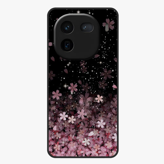 Small Starry Flowers Glass Case showing flat back view with delicate starry floral artwork and glossy glass finish.