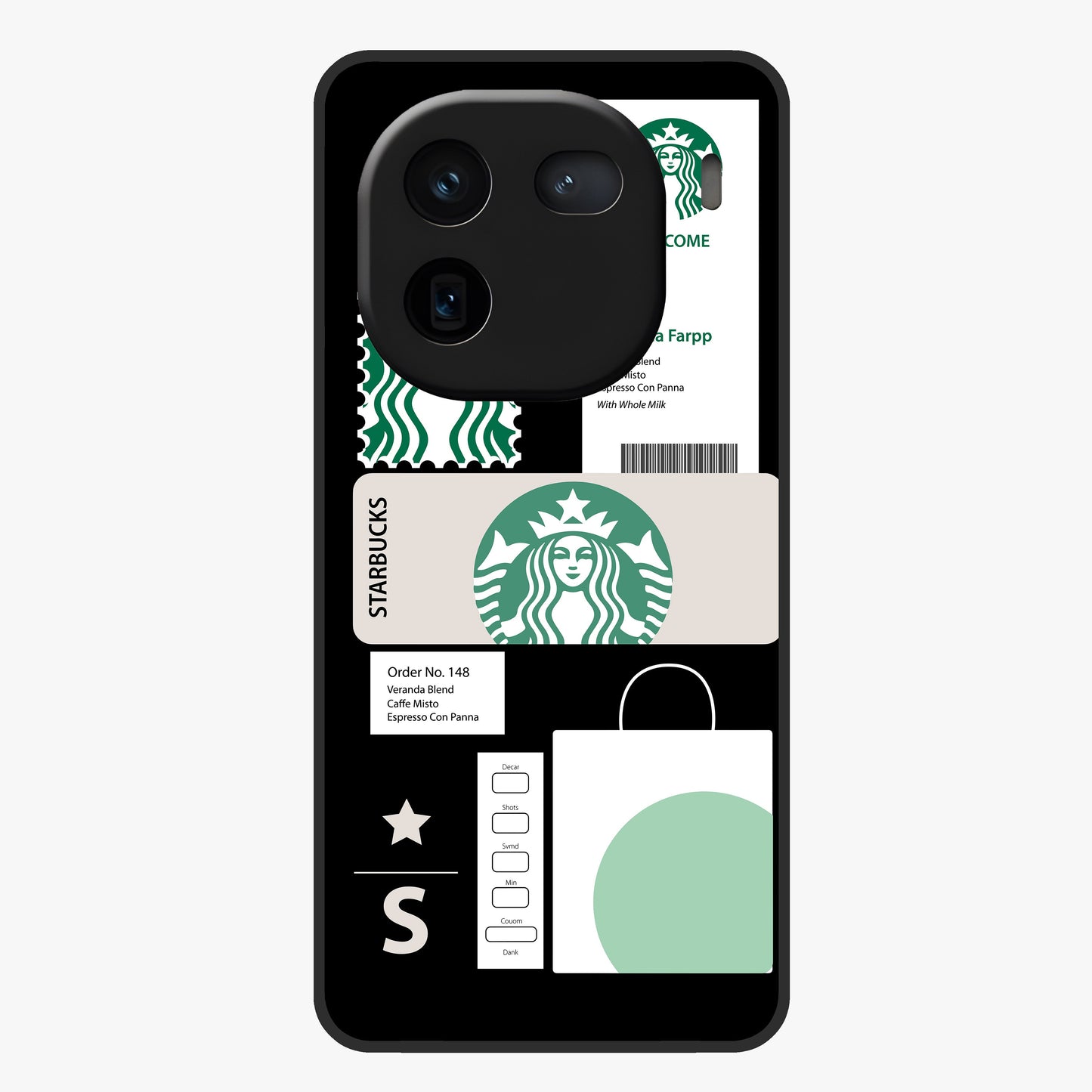 Starbucks Mocha Glass Case showing flat back view with coffee inspired artwork and glossy glass finish.
