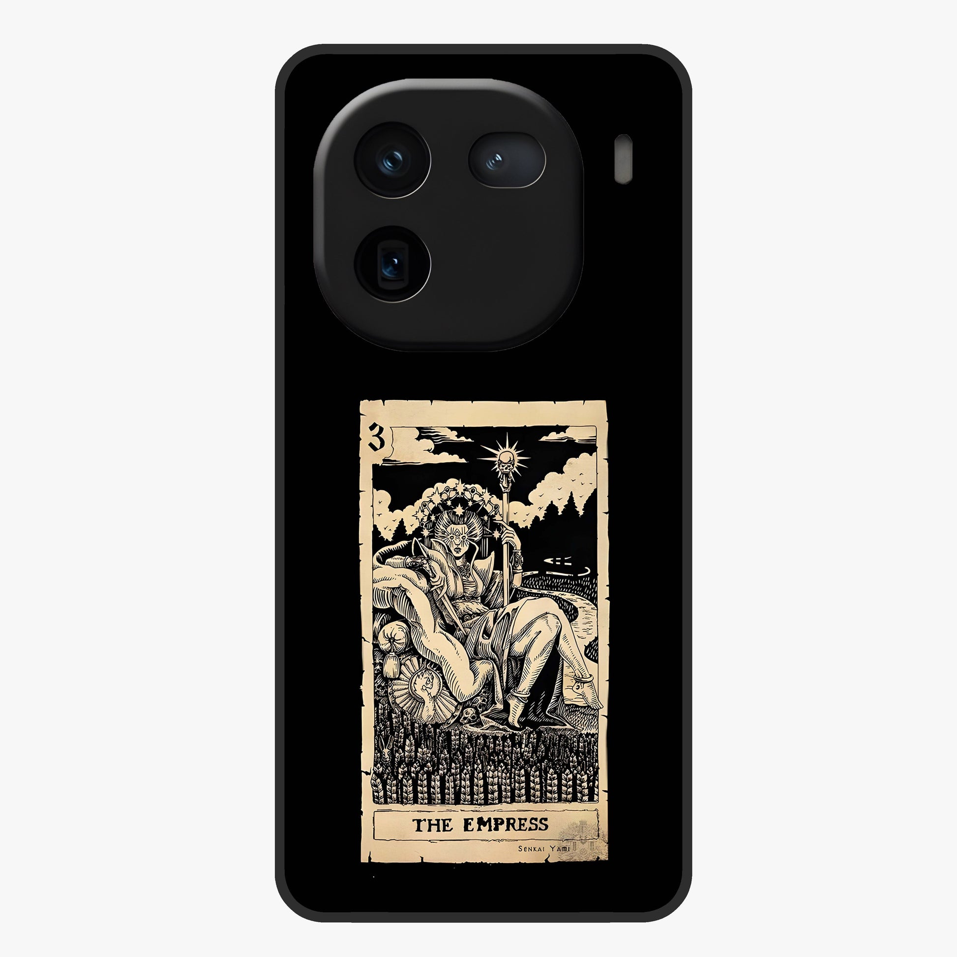 The Empress Glass Case showing flat back view with regal feminine artwork and glossy glass finish.