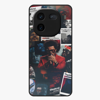 The Weeknd Glass Case showing flat back view with music inspired artistic portrait artwork and glossy glass finish.
