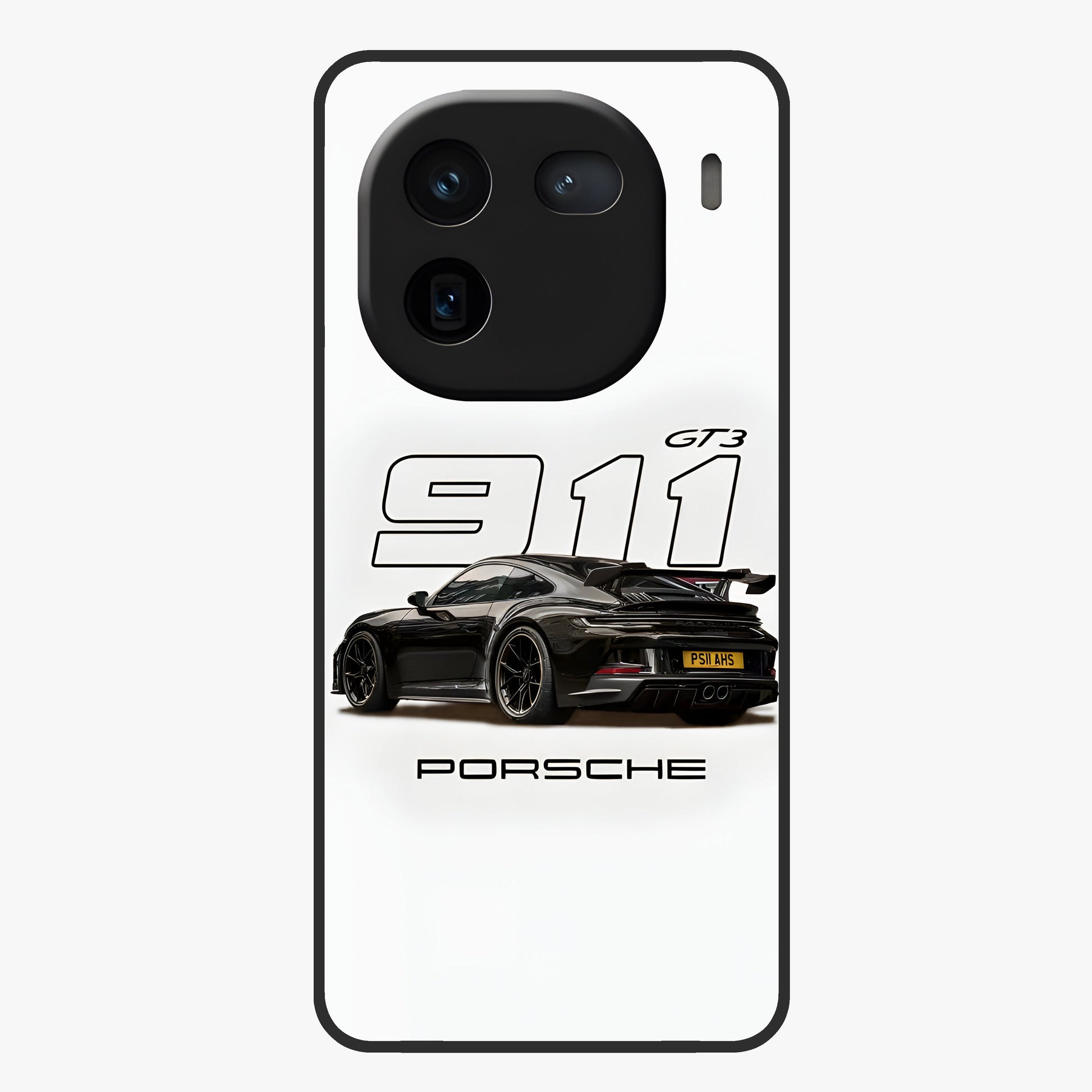 Turbo Legacy Icon Glass Case showing flat back view with iconic sports car inspired artwork and glossy glass finish.