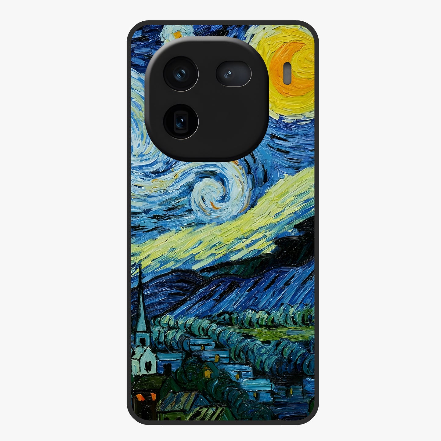Van Gogh Art Glass Case showing flat back view with classic painterly artwork inspired by Van Gogh style and glossy glass finish.