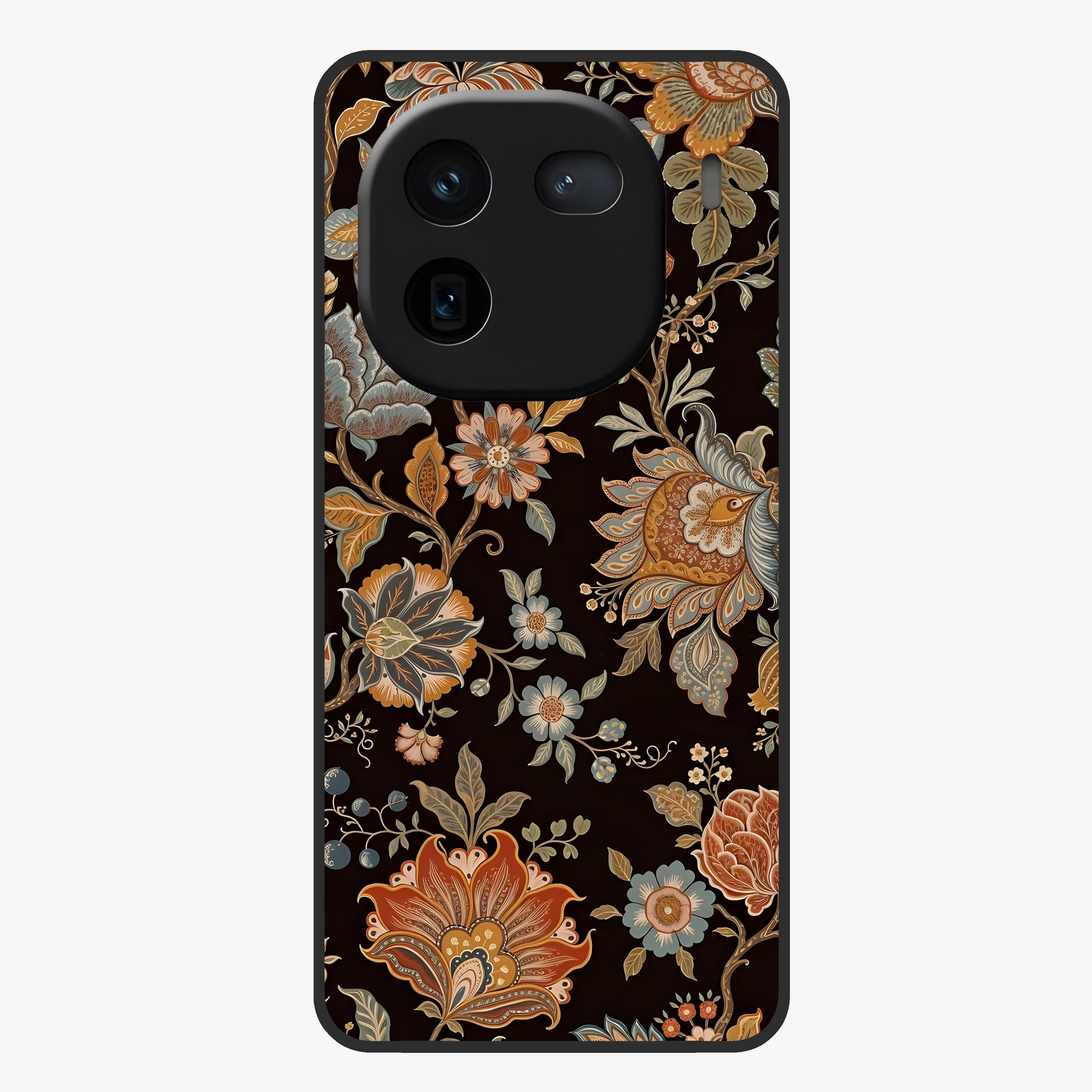 Vintage Floral Dream Glass Case showing flat back view with classic floral artwork and glossy glass finish.