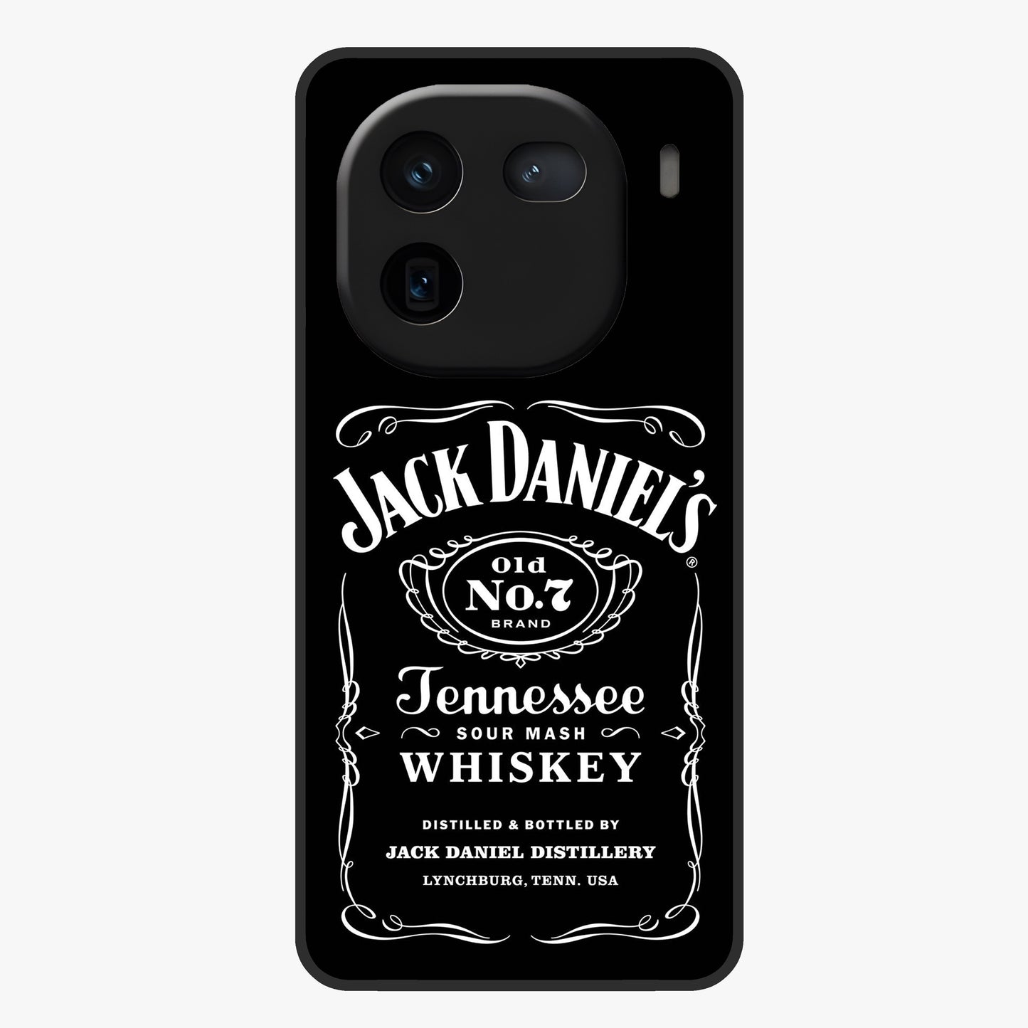 Vintage Whiskey Heritage Glass Case showing flat back view with classic whiskey inspired artwork and glossy glass finish.