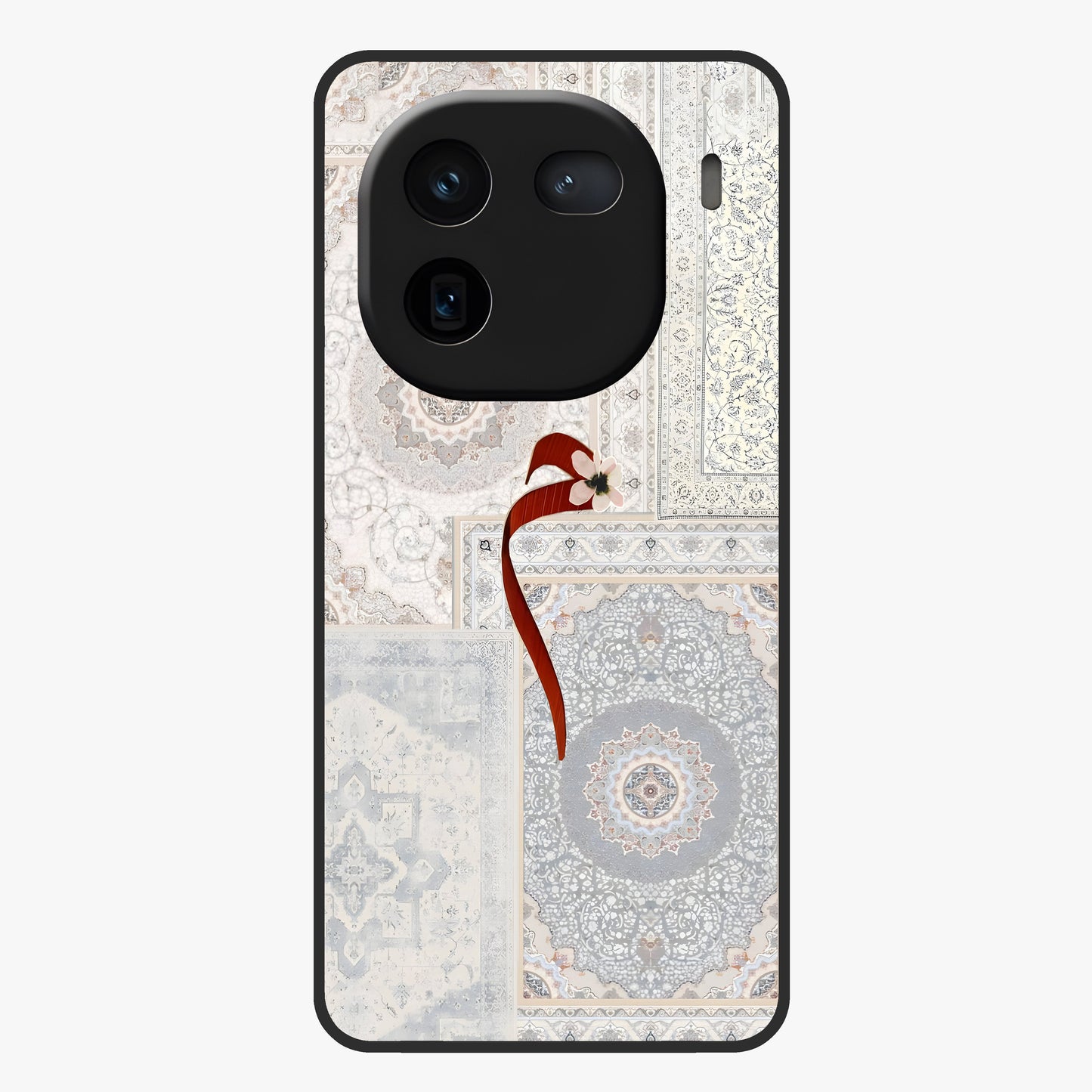 White Aesthetic Bow Glass Case showing flat back view with minimal bow artwork and glossy glass finish.