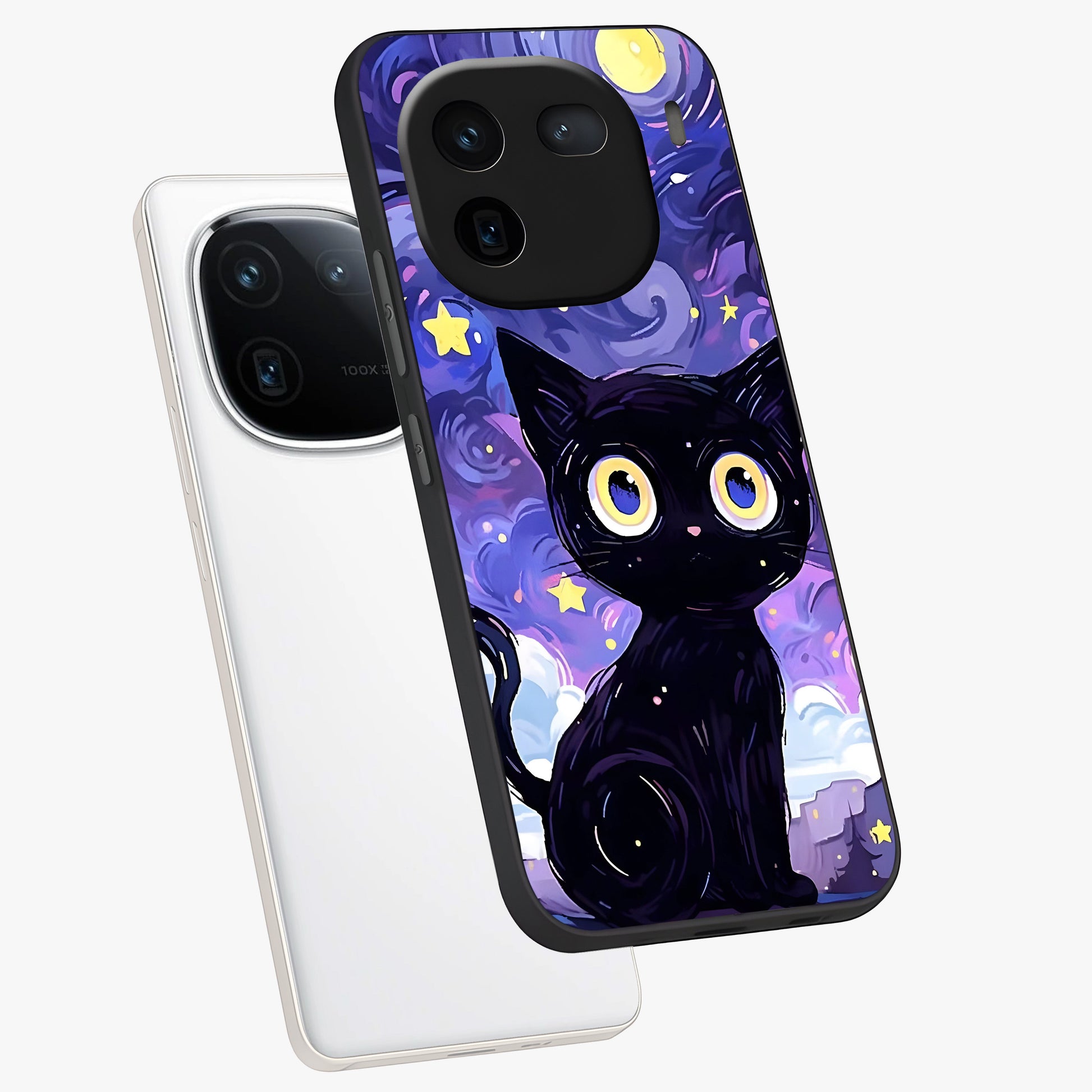 Abstract Cat Art Glass Case displayed in angled mockup highlighting modern abstract cat artwork and sleek glass surface.