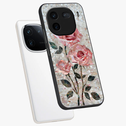 Blush Mosaic Bloom Glass Case displayed in angled mockup highlighting artistic mosaic flower pattern with aesthetic design.