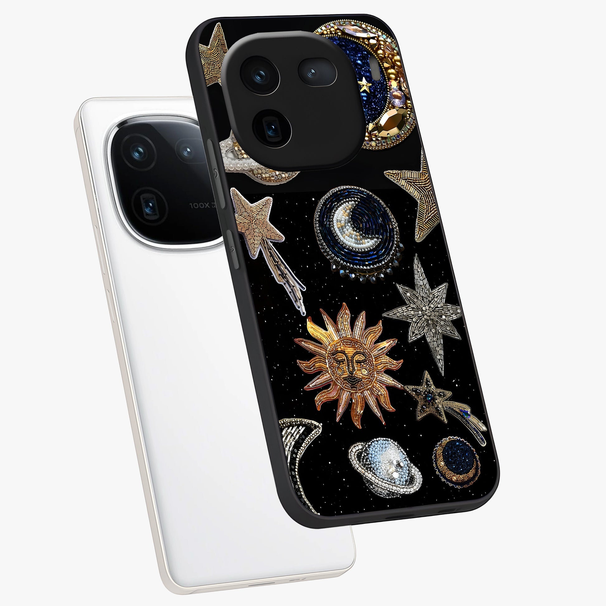 Celestial Gem Constellations Glass Case displayed in angled mockup highlighting gemstone inspired constellation design.