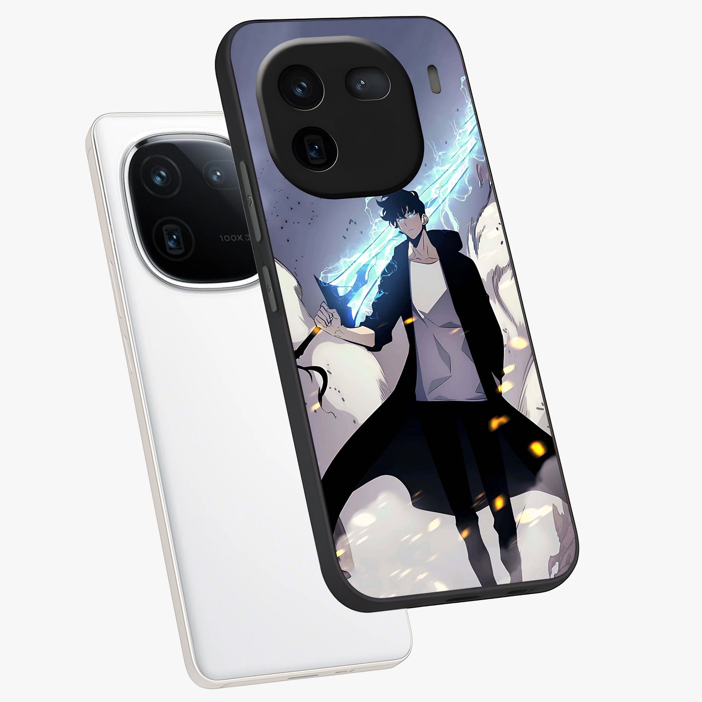 Dark Lightning Anime Warrior Glass Case displayed in angled mockup highlighting powerful lightning themed anime illustration.